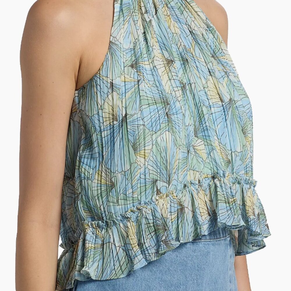 Veronica Beard NWT Renee Halter Top in powder blue multi, size 10. $448 - Picture 3 of 6